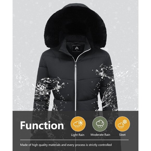 Women's Black Winter Windproof Warm Down Coats Waterproof Hooded Puffer Jacket - Picture 6 of 6